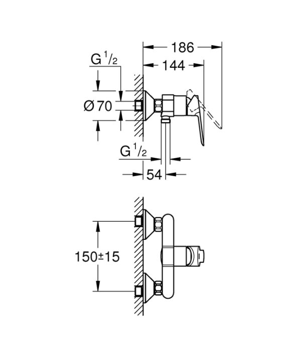 Смеситель для душа GROHE BauEdge, настенный монтаж, хром (23636000)