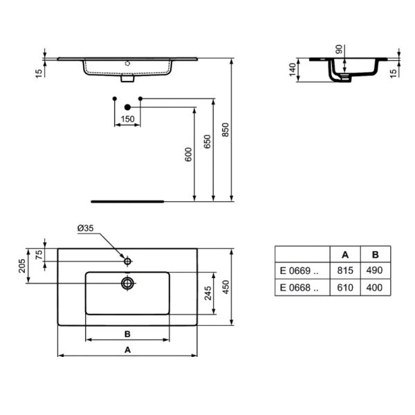 Раковина Ideal Standard TEMPO Vanity 81,5х45,5, белая (E066901)