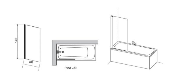 Шторка на ванну Ravak Pivot PVS1-80 стекло Transparent, профиль Черный (79840300Z1)