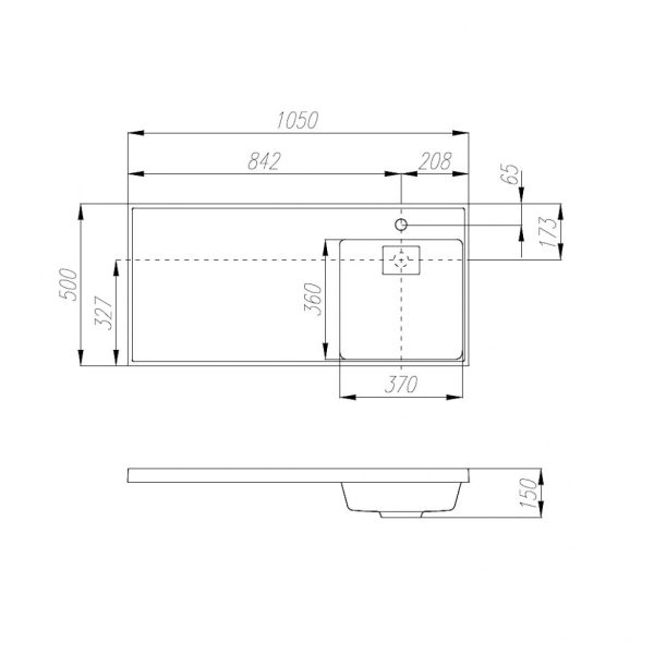 Раковина - столешница AQUATON Лондри 1050, правая, графит (1A72223KLH21R)