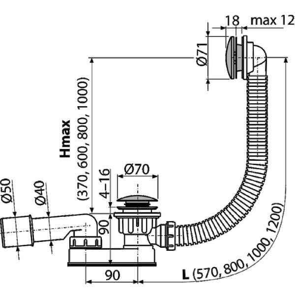 Слив-перелив Alcadrain для ванны click/clak металл (A507CKM-80)