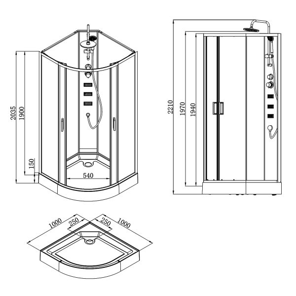 Душевая кабина Loranto NEO 100x100x(190+15) с низким поддоном 15см, прозрачное закаленное стекло 5 м