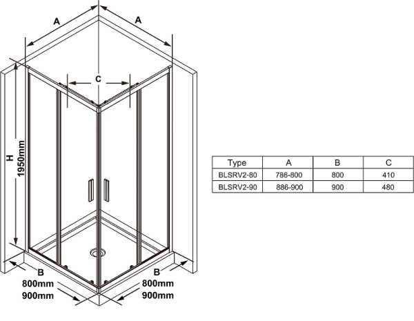 Душевой уголок Ravak Blix BLSRV2-90 90x90 стекло Transparent, профиль Черный (X1LM70300Z1)