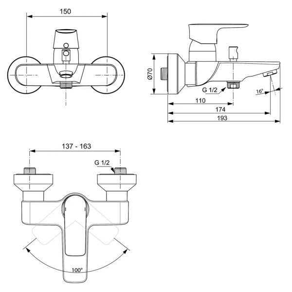 Смеситель для ванны Ideal Standard Connect Air керамический картридж, серый матовый (A7033A5)