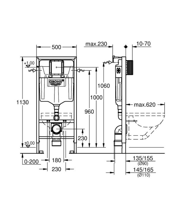 Инсталляция Grohe Rapid SL для унитаза без клавиши (38536001)