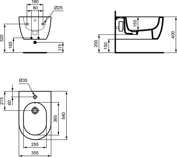 Биде подвесное Ideal Standard BLEND CURVE 355х540х250 белый (T375001)