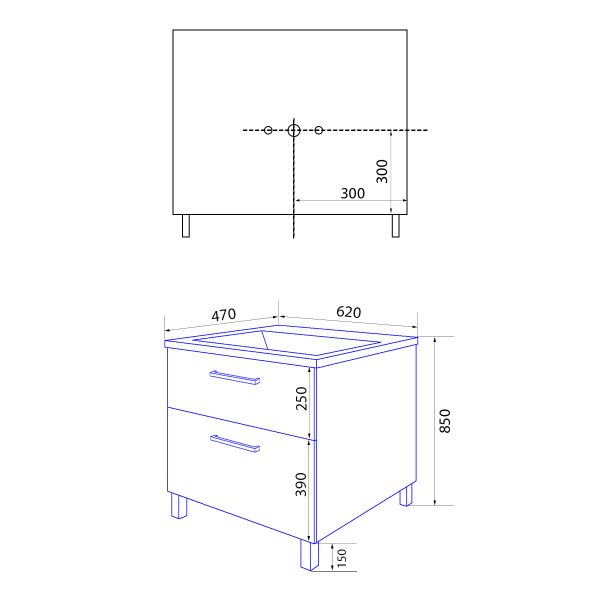 Комплект Тумба Azario Ника 60 Н 620х470х850 напольная, с раковиной Monte 60 (CS00082788)