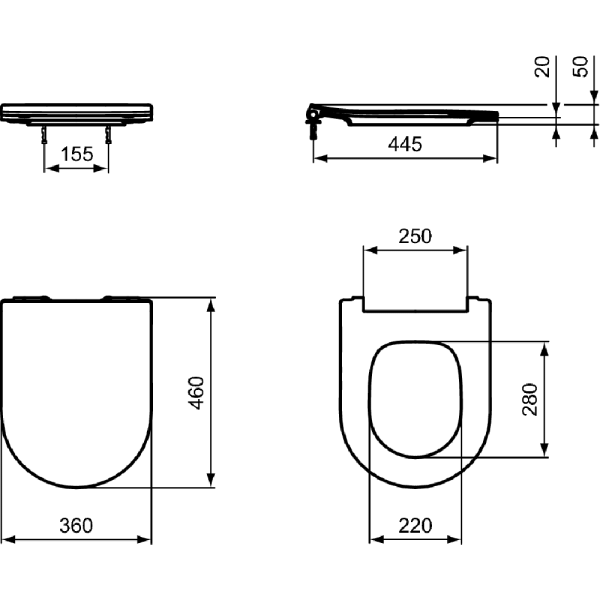 Сиденье с крышкой для унитаза Ideal Standard BLEND CURVE SANDWICH 360х460х50 белый (T520801)