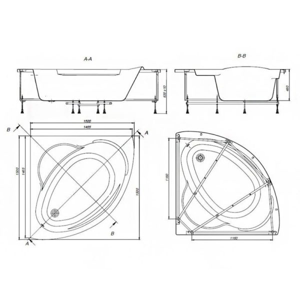 Ванна акриловая Roca BALI угловая 150X150 белая