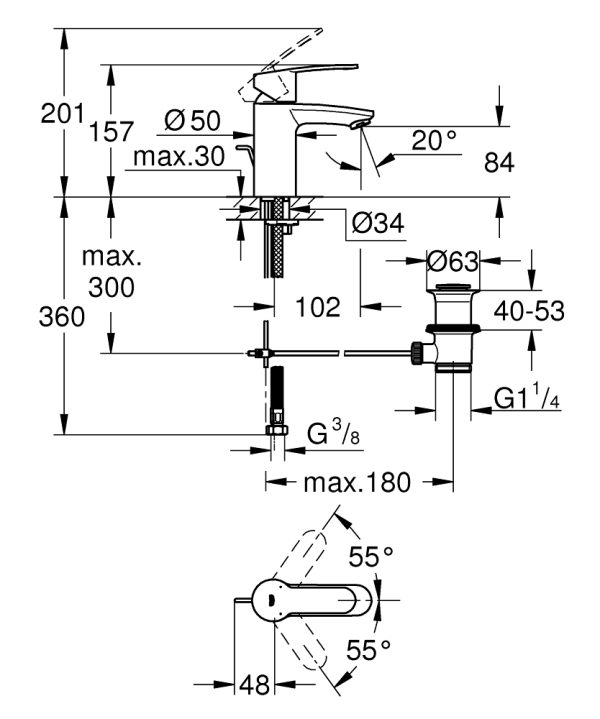 Смеситель для раковины с донным клапаном Grohe Eurostyle Cosmopolitan Хром (33552002)