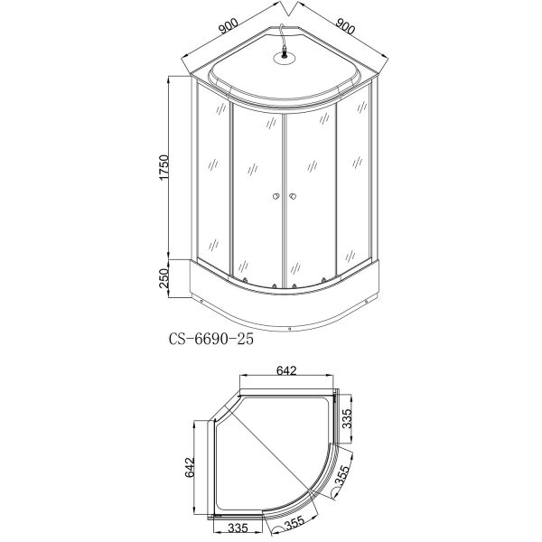 Душевая кабина LORANTO 90х90х215 матовое стекло 4мм, поддон 25 см (CS-6690-25 F)