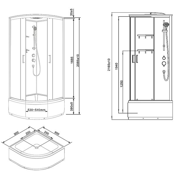 Душевая кабина Loranto NEO 90x90x(170+38) с высоким поддоном 38см, прозрачное закаленное стекло 4 мм