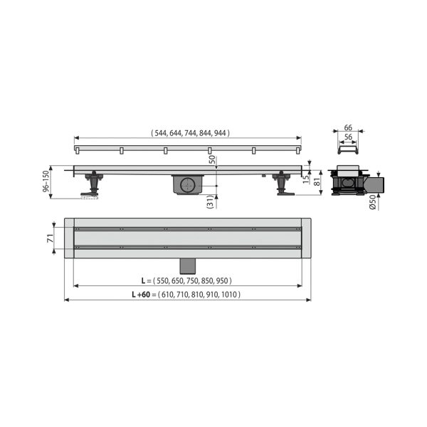 Душевой лоток Alcaplast Fit and Go с двухсторонней решеткой, хром (APZ13-DOUBLE9-550)