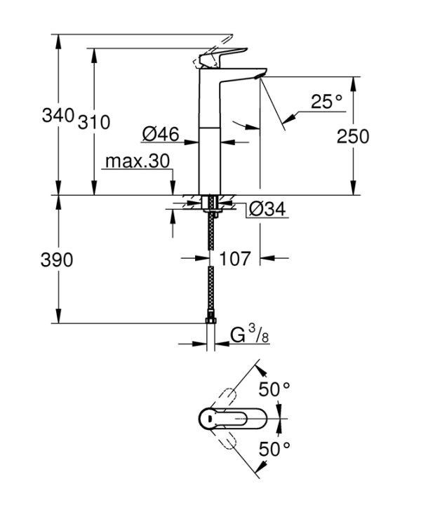 Смеситель для свободностоящей раковины GROHE BauEdge, XL-Size, хром (23761000)