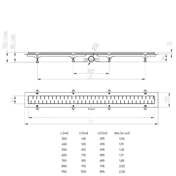 Душевой лоток AZARIO D50 Medium 750 мм, боковой слив, пластиковый, перфорированная решетка, черный (