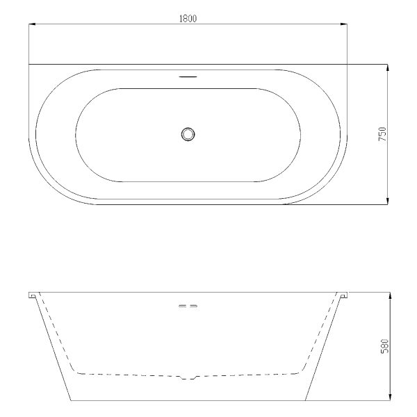 Ванна акриловая Azario ELCON 1800x750x580 пристенная, в комплекте с сифоном и металлической рамой (E