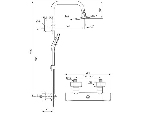 Душевая система Ideal Standard Idealrain, термостатический картридж, хром (A6985AA)