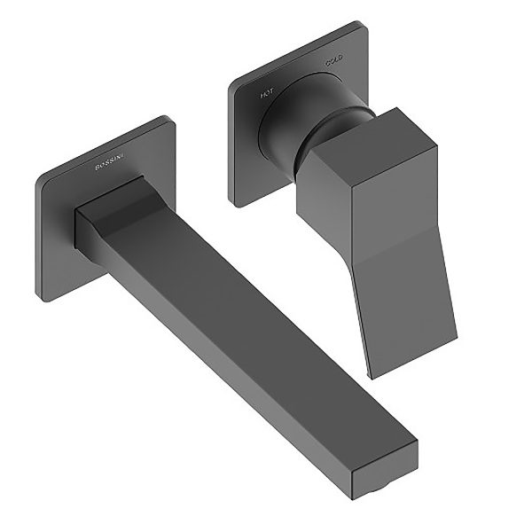 Комплект Bossini TEO Смеситель для раковины, настенный, встраиваемый, с изливом 18.5 см, черный мато