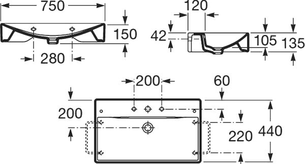 Раковина Roca DIVERTA 75х44 см., белая (7.3271.1.000.0)