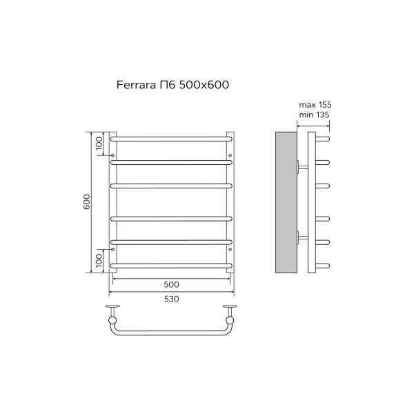 Полотенцесушитель водяной AZARIO FERRARA 500/600 6 секций, нижнее/диагональное подключение, 1/2", хр