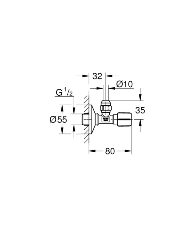 Вентиль угловой GROHE 1/2″-3/8″ для подключения смесителей, хром (22037000)