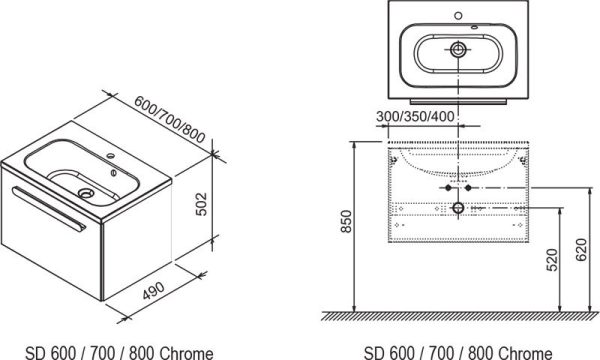 Шкаф под умывальник Ravak Chrome SDU 800, 80*49*47 см, оникс/белая (X000000535)