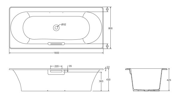 Ванна чугунная Jacob Delafon VOLUTE 180x80 см с антискользящим покрытием, без отверстий для ручек, б