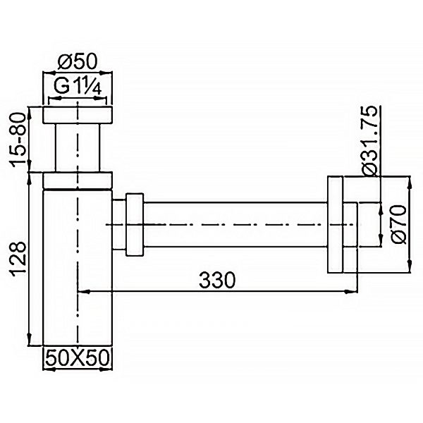 Сифон для раковины AZARIO G 1 1/4, без выпуска, квадрат, латунь, бронза (AZ-109-BR)