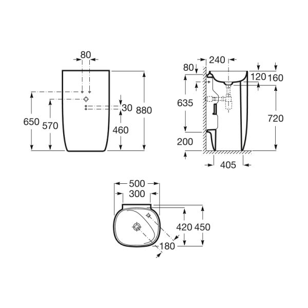 Раковина Roca BEYOND Totem 500х450х880, напольная, белая (7.3270.B.000.0)