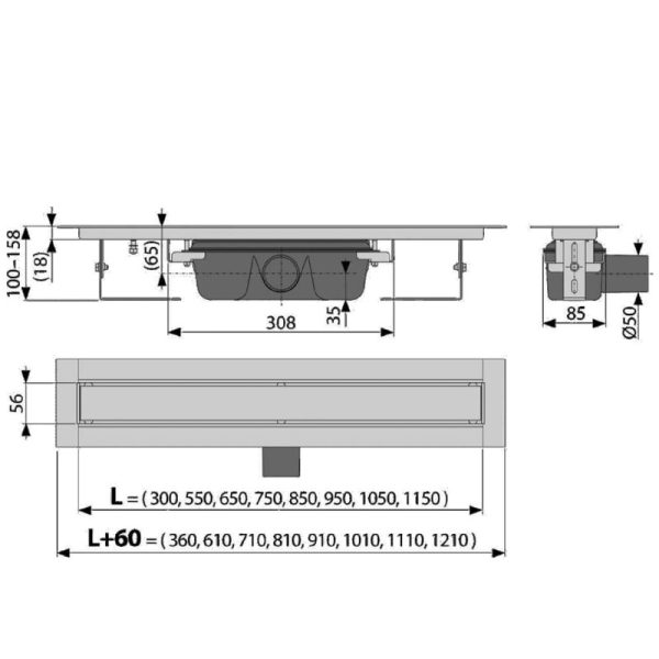 Душевой лоток Alcadrain Marble с решеткой под плитку (APZ15-550)