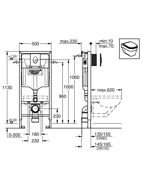 Инсталляция Grohe Rapid SL, для унитаза, с двойной клавишей смыва, хром (38721001)