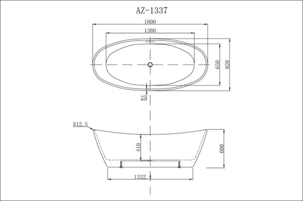 Ванна акриловая Azario EASTON 1800x820x600 мм., белая, свободностоящая, в комплекте с сифоном и мета