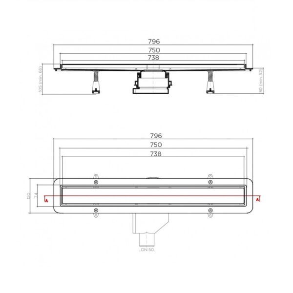 Душевой лоток Pestan Betto Line 750 (цвет 2в1 Stainless Steel/Ceramic)