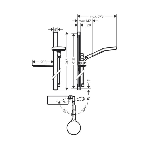 Душевой набор Hansgrohe Rainfinity 130 3jet, со штангой 90 см и мыльницей, хром