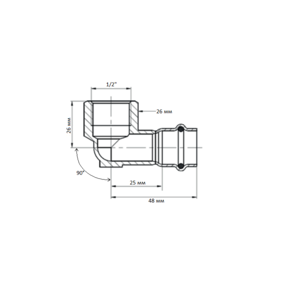 Отвод 90 22-1/2", WAAG Heavy Inox, пресс-резьба, вн., сталь нержавеющая