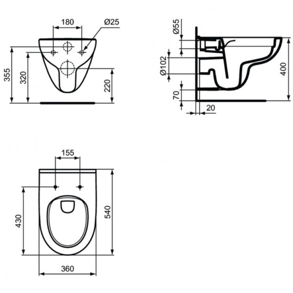 Унитаз подвесной Ideal Standard i.life A безободковый, технология RimLS+, глубокий смыв.