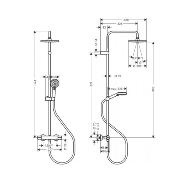 ДУШЕВАЯ СИСТЕМА HANSGROHE VERNIS BLEND SHOWERPIPE 200 1JET ECOSMART С ТЕРМОСТАТОМ ЧЕРНЫЙ МАТОВЫЙ