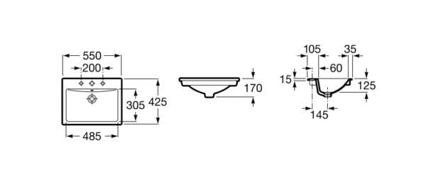 Раковина Roca DIVERTA 550х425х170 мм., встраиваемая, белая