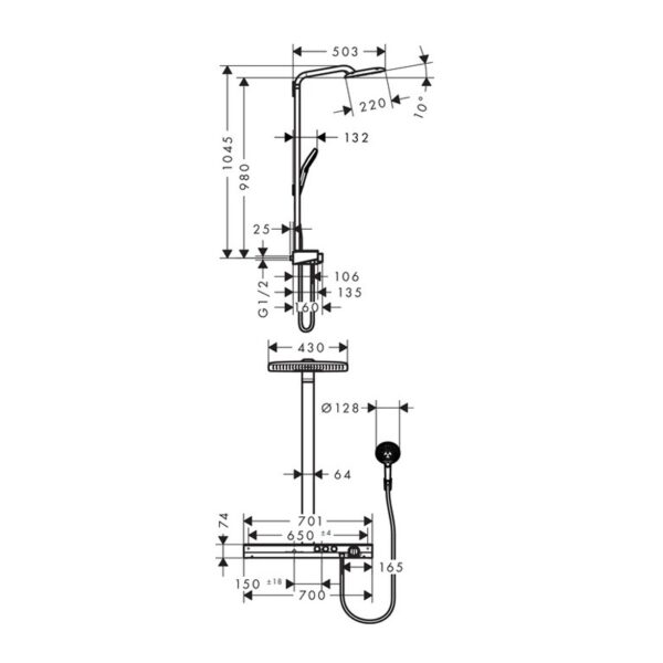 Душевая колонна Hansgrohe Rainmaker Select 420 2jet Showerpipe, хром