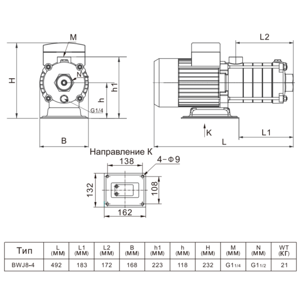 Насос повышения давления SHIMGE BWJ 8-4 R (3х380В; 1,50кВт)