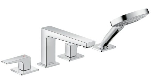 Смеситель на борт ванны Hansgrohe Metropol, на 4 отверстия, с душевой лейкой, двухвентильный, хром