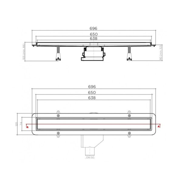 Душевой лоток Pestan Betto Line 650 (цвет 2в1 Stainless Steel/Ceramic)