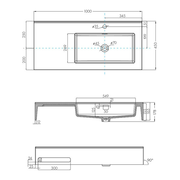 Раковина Aquaton Квадро Про 100 R, правая, белая