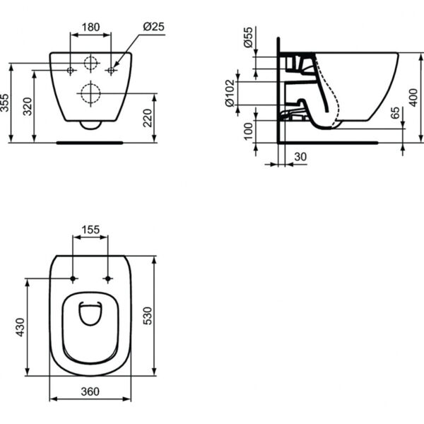 Комплект унитаза с инсталляцией Ideal Standard Tesi Aqua Blade с сиденьем Микролифт и Черной матовой
