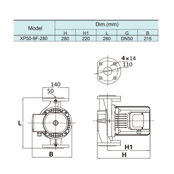 Насос циркуляционный SHIMGE XP-F 50-9-280 A (3х380В; 0,70кВт)