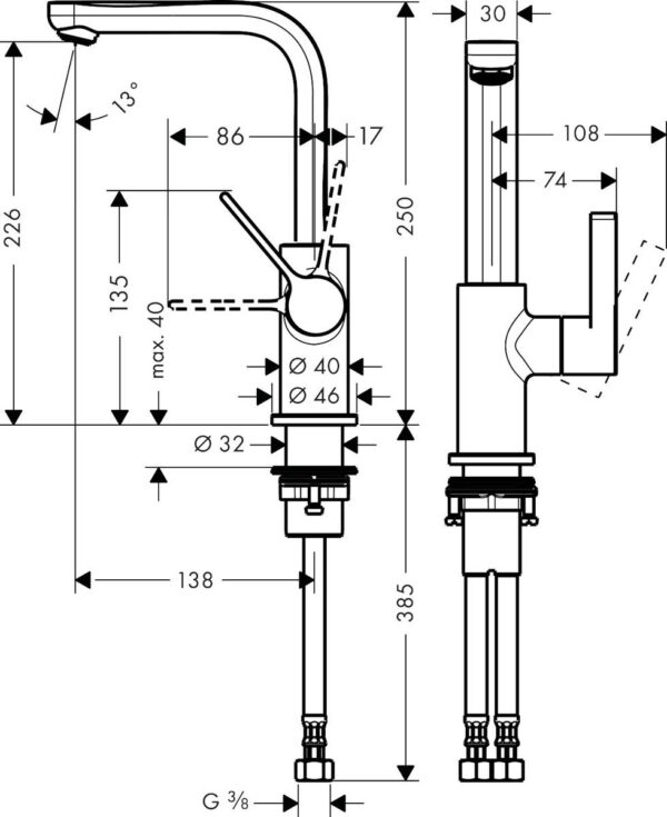 Смеситель для раковины Hansgrohe Metris S 230, с поворотным изливом, однорычажный, хром