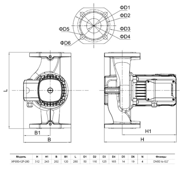 Насос циркуляционный SHIMGE XPS-F 50-12-280 (3х380В; 1,00кВт)