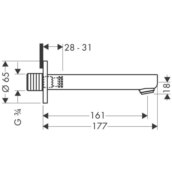 Излив на ванну Hansgrohe Metris S , 3/4, хром
