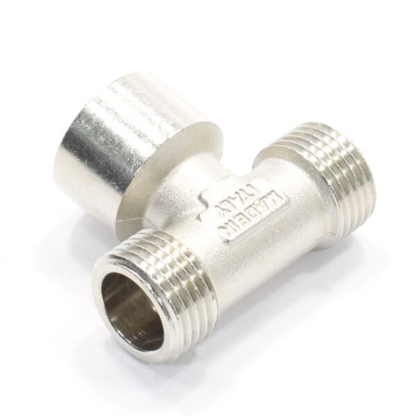 Тройник 1/2"-1/2"-1/2", General Fittings 2700 12, резьба-резьба, нар.- вн.- нар., латунь (никель)