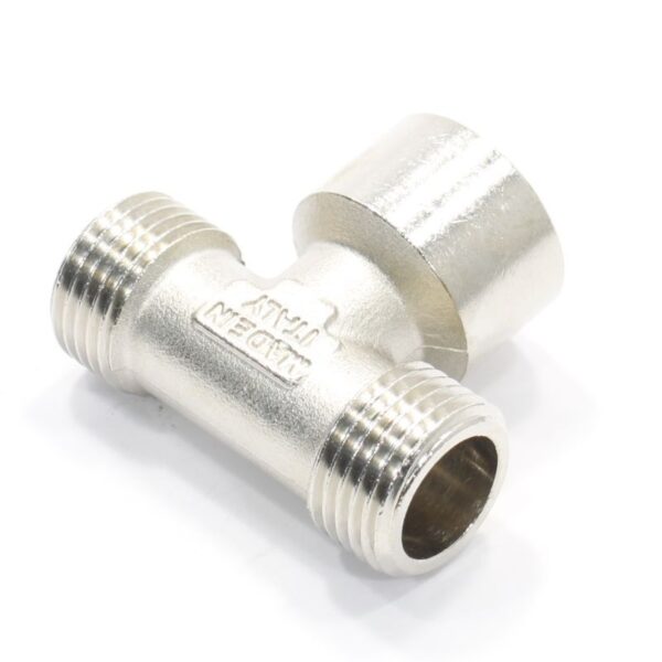 Тройник 1/2"-1/2"-1/2", General Fittings 2700 12, резьба-резьба, нар.- вн.- нар., латунь (никель)